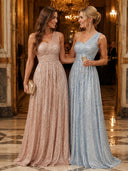 Sequin One Shoulder A Line Long Evening Dresses