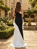 Satin One Shoulder Mermaid Long Evening Dresses with Flower