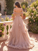 Tulle Off Shoulder A Line Long Evening Dresses with Pleated