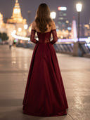 Satin A Line Long Evening Dresses with Slit