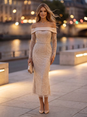 Satin Mermaid Off Shoulder Evening Dresses with Beading