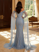 Tulle Off Shoulder Mermaid Evening Dresses with Slit