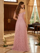 Chiffon Off Shoulder A Line Evening Dresses with Slit