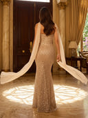 Sequin Strapless Mermaid Evening Dresses with Scarf