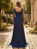 Satin Squaer Neck Mermaid Evening Dresses with Sequin