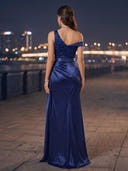 Satin One Shoulder Mermaid Evening Dresses with Slit