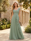 Chiffon V Neck A Line Evening Dresses with Lace