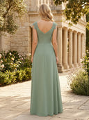Chiffon V Neck A Line Evening Dresses with Lace