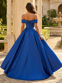Satin Off Shoulder A Line Evening Dresses with Slit