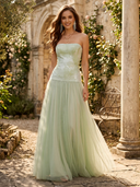 Tulle Strapless A Line Long Evening Dresses