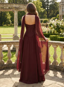 Chiffon Strapless A Line Long Evening Dresses with Scarf