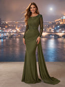 Chiffon Mermaid Long Evening Dresses With Beading