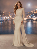 Chiffon Mermaid Long Evening Dresses With Beading