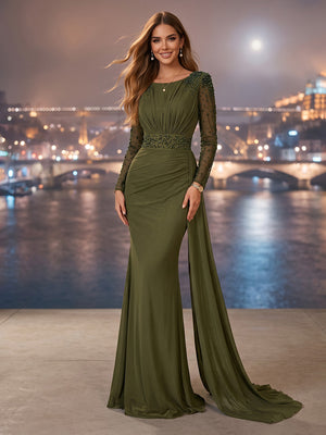 Chiffon Mermaid Long Evening Dresses With Beading
