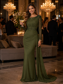 Chiffon Mermaid Long Evening Dresses With Beading