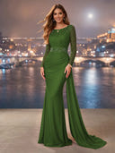 Chiffon Mermaid Long Evening Dresses With Beading