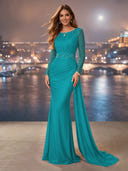 Chiffon Mermaid Long Evening Dresses With Beading