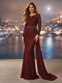 Chiffon Mermaid Long Evening Dresses With Beading