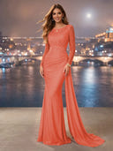 Chiffon Mermaid Long Evening Dresses With Beading