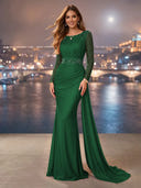 Chiffon Mermaid Long Evening Dresses With Beading