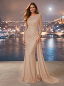 Chiffon Mermaid Long Evening Dresses With Beading