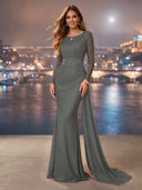 Chiffon Mermaid Long Evening Dresses With Beading