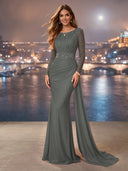 Chiffon Mermaid Long Evening Dresses With Beading