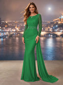 Chiffon Mermaid Long Evening Dresses With Beading
