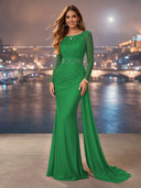 Chiffon Mermaid Long Evening Dresses With Beading