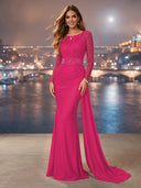 Chiffon Mermaid Long Evening Dresses With Beading