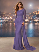 Chiffon Mermaid Long Evening Dresses With Beading