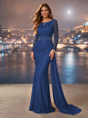 Chiffon Mermaid Long Evening Dresses With Beading