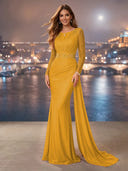 Chiffon Mermaid Long Evening Dresses With Beading