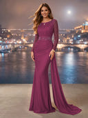 Chiffon Mermaid Long Evening Dresses With Beading