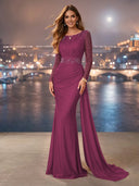 Chiffon Mermaid Long Evening Dresses With Beading