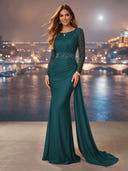 Chiffon Mermaid Long Evening Dresses With Beading