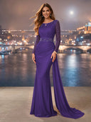 Chiffon Mermaid Long Evening Dresses With Beading