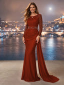 Chiffon Mermaid Long Evening Dresses With Beading