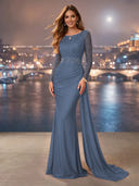 Chiffon Mermaid Long Evening Dresses With Beading