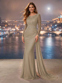 Chiffon Mermaid Long Evening Dresses With Beading