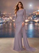 Chiffon Mermaid Long Evening Dresses With Beading