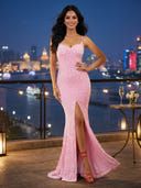 Sequin V Neck Mermaid Long Evening Dresses With Slit