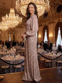 Sequin V Neck A Line Long Evening Dresses