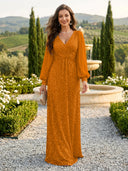 Sequin V Neck A Line Long Evening Dresses