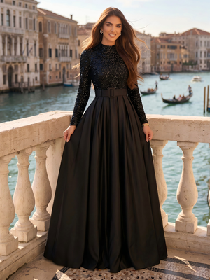 Satin Mermaid Crew Neck Long Formal Dress