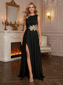 Satin A Line Long Evening Dresses with Sequin