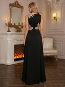 Satin A Line Long Evening Dresses with Sequin