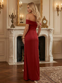 Satin Off Shouler Mermaid Long Evening Dresses with Slit