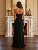 Satin Strapless Mermaid Long Evening Dresses with Slit