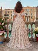 Chiffon Off Shoulder A Line Long Evening Dresses with Slit